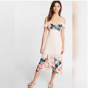 NWT. Express Pink Floral Cold Shoulder Dress. Size Small